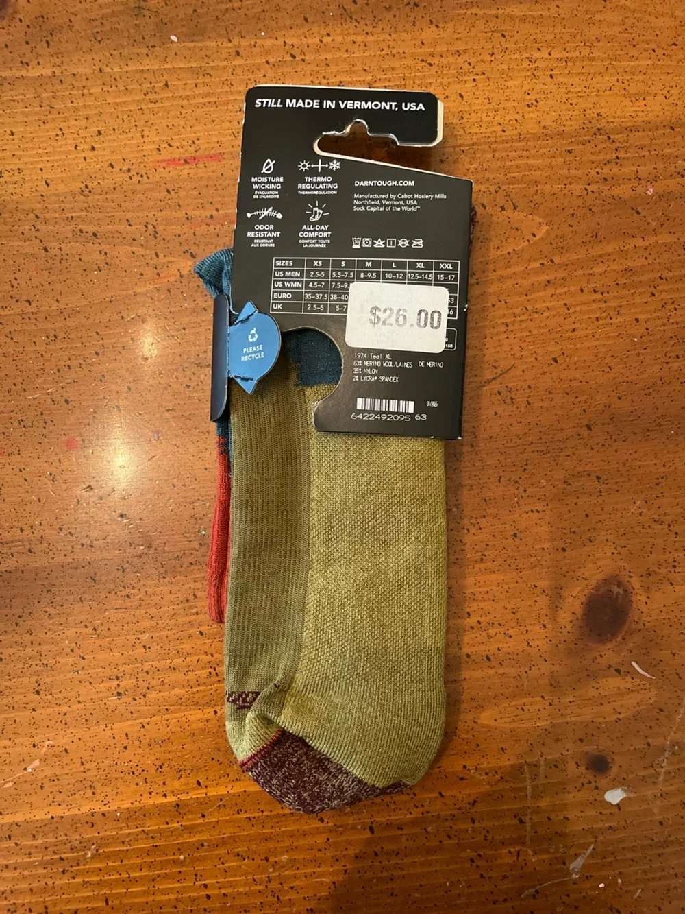NEW Darn Tough HIKE-TREK Midweight Wool Micro Crew Sock - XL
